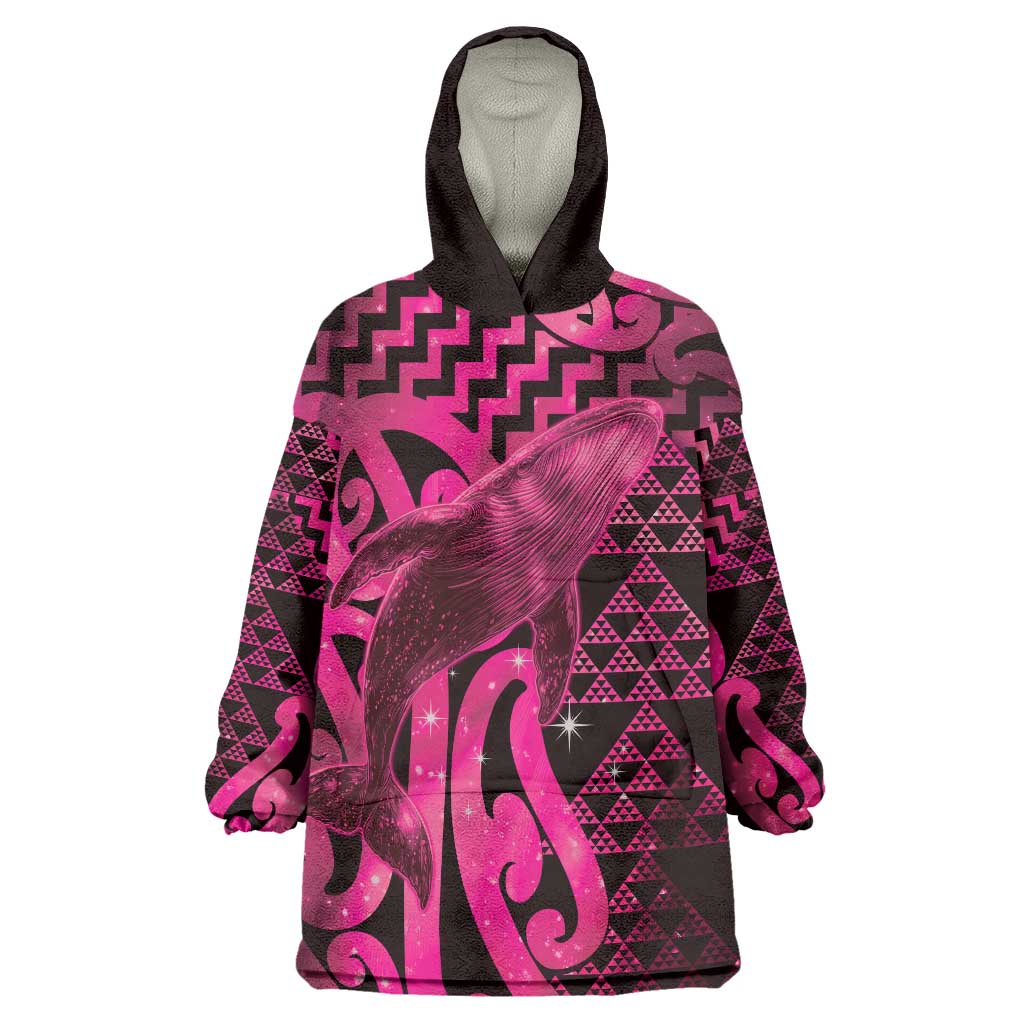 Humpback Whale Matariki New Zealand Wearable Blanket Hoodie NZ Maori Paikea Poutama Luxury Pink
