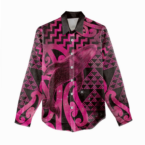 Humpback Whale Matariki New Zealand Women Casual Shirt NZ Maori Paikea Poutama Luxury Pink