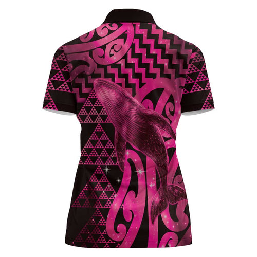 Humpback Whale Matariki New Zealand Women Polo Shirt NZ Maori Paikea Poutama Luxury Pink