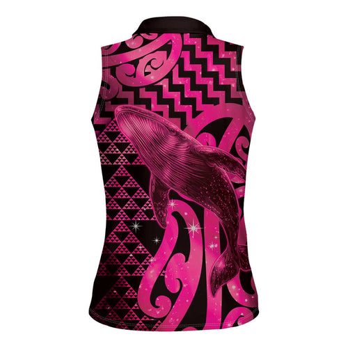 Humpback Whale Matariki New Zealand Women Sleeveless Polo Shirt NZ Maori Paikea Poutama Luxury Pink