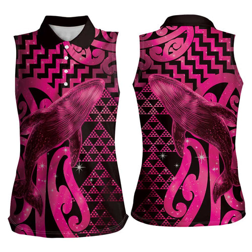 Humpback Whale Matariki New Zealand Women Sleeveless Polo Shirt NZ Maori Paikea Poutama Luxury Pink