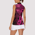 Humpback Whale Matariki New Zealand Women Sleeveless Polo Shirt NZ Maori Paikea Poutama Luxury Pink