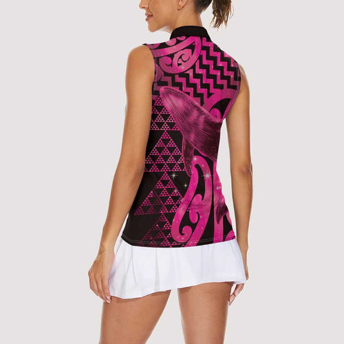 Humpback Whale Matariki New Zealand Women Sleeveless Polo Shirt NZ Maori Paikea Poutama Luxury Pink
