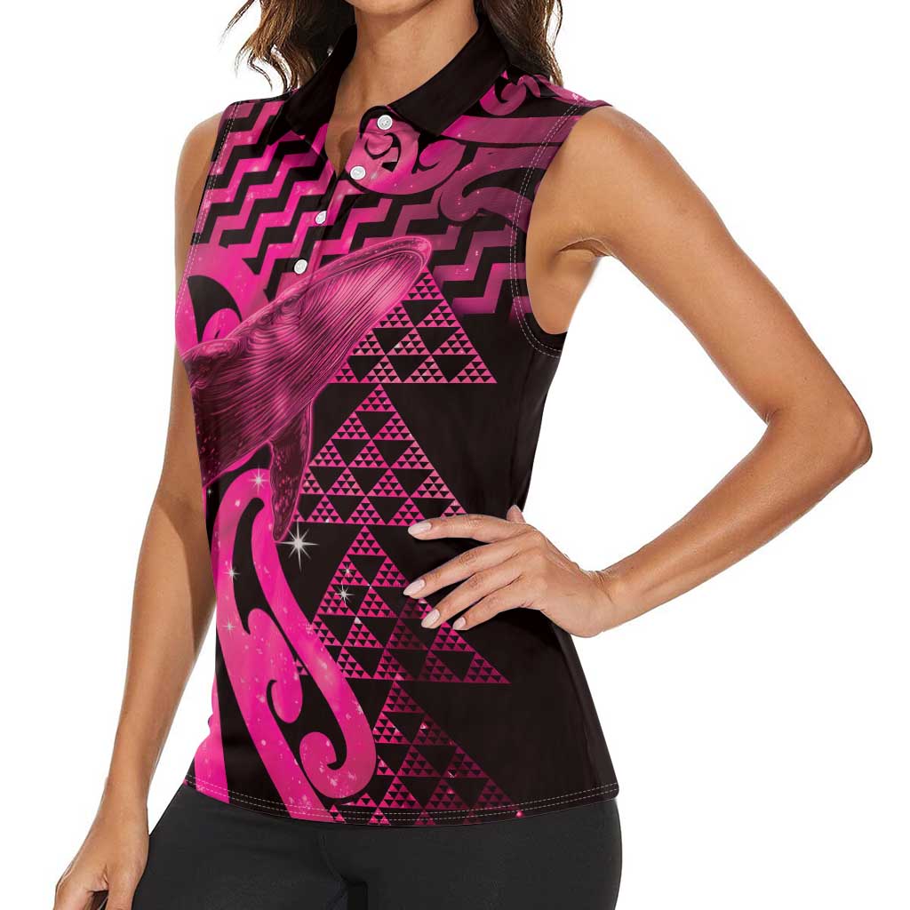 Humpback Whale Matariki New Zealand Women Sleeveless Polo Shirt NZ Maori Paikea Poutama Luxury Pink