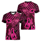Humpback Whale Matariki New Zealand Women V-Neck T-Shirt NZ Maori Paikea Poutama Luxury Pink
