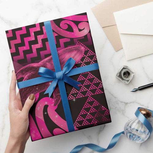 Humpback Whale Matariki New Zealand Wrapping Paper NZ Maori Paikea Poutama Luxury Pink