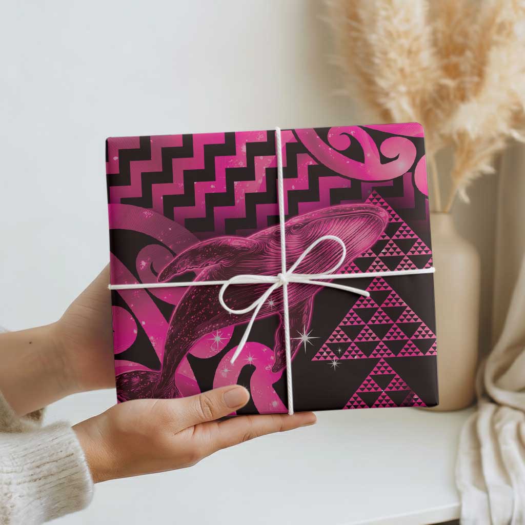Humpback Whale Matariki New Zealand Wrapping Paper NZ Maori Paikea Poutama Luxury Pink