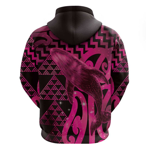 Humpback Whale Matariki New Zealand Zip Hoodie NZ Maori Paikea Poutama Luxury Pink