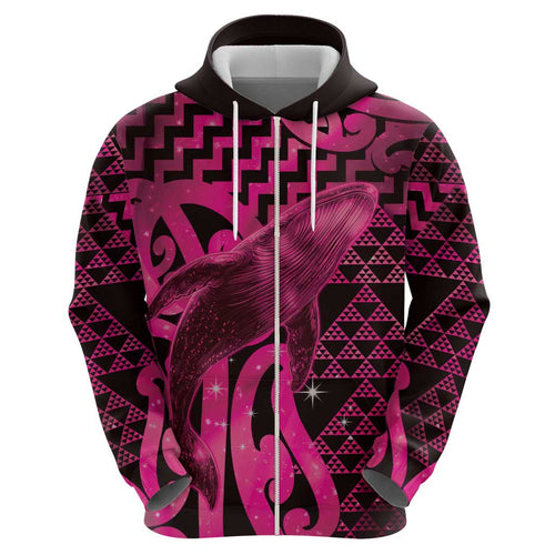 Humpback Whale Matariki New Zealand Zip Hoodie NZ Maori Paikea Poutama Luxury Pink