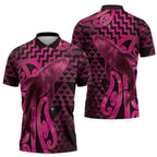 Humpback Whale Matariki New Zealand Zipper Polo Shirt NZ Maori Paikea Poutama Luxury Pink