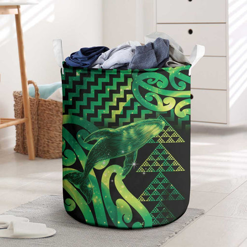 Humpback Whale Matariki New Zealand Laundry Basket NZ Maori Paikea Poutama Luxury Green