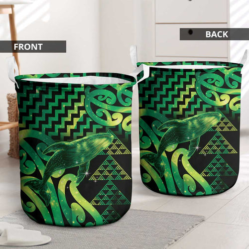 Humpback Whale Matariki New Zealand Laundry Basket NZ Maori Paikea Poutama Luxury Green