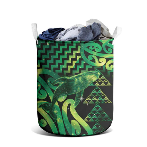 Humpback Whale Matariki New Zealand Laundry Basket NZ Maori Paikea Poutama Luxury Green