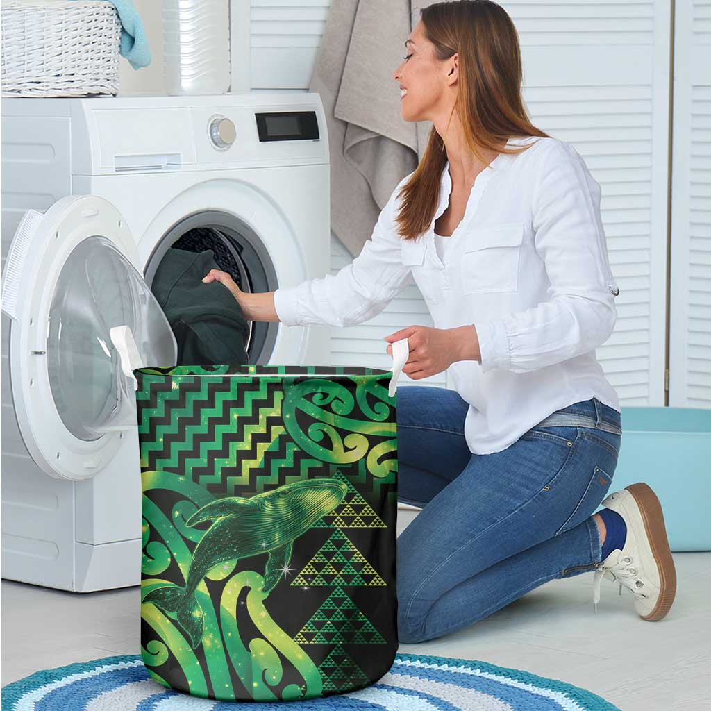 Humpback Whale Matariki New Zealand Laundry Basket NZ Maori Paikea Poutama Luxury Green
