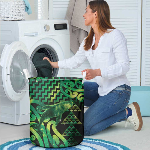 Humpback Whale Matariki New Zealand Laundry Basket NZ Maori Paikea Poutama Luxury Green