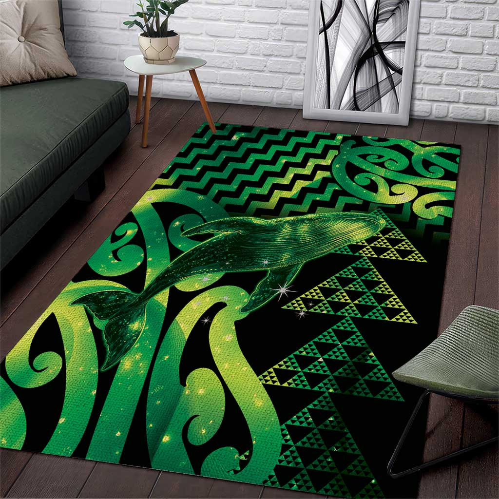 Humpback Whale Matariki New Zealand Area Rug NZ Maori Paikea Poutama Luxury Green