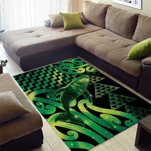 Humpback Whale Matariki New Zealand Area Rug NZ Maori Paikea Poutama Luxury Green
