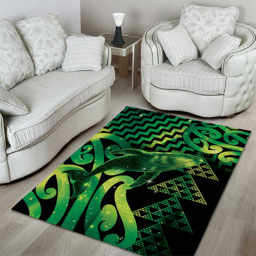 Humpback Whale Matariki New Zealand Area Rug NZ Maori Paikea Poutama Luxury Green