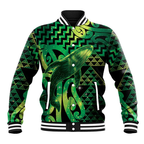 Humpback Whale Matariki New Zealand Baseball Jacket NZ Maori Paikea Poutama Luxury Green