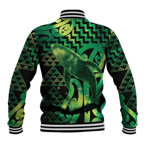 Humpback Whale Matariki New Zealand Baseball Jacket NZ Maori Paikea Poutama Luxury Green
