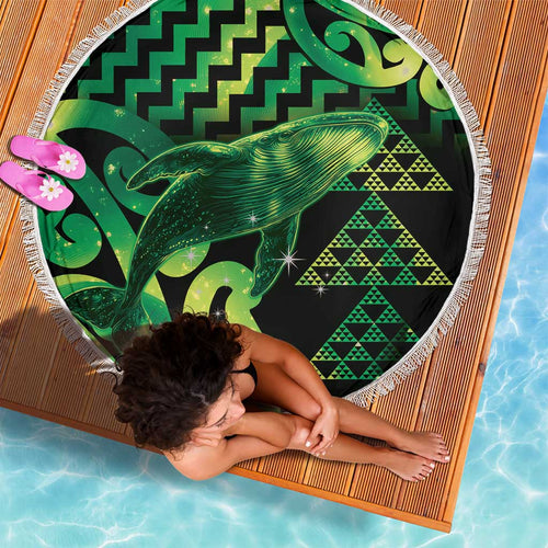 Humpback Whale Matariki New Zealand Beach Blanket NZ Maori Paikea Poutama Luxury Green