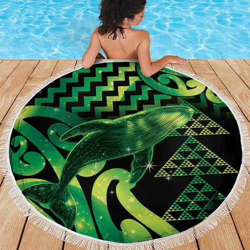 Humpback Whale Matariki New Zealand Beach Blanket NZ Maori Paikea Poutama Luxury Green