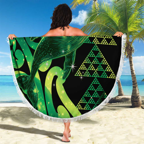 Humpback Whale Matariki New Zealand Beach Blanket NZ Maori Paikea Poutama Luxury Green