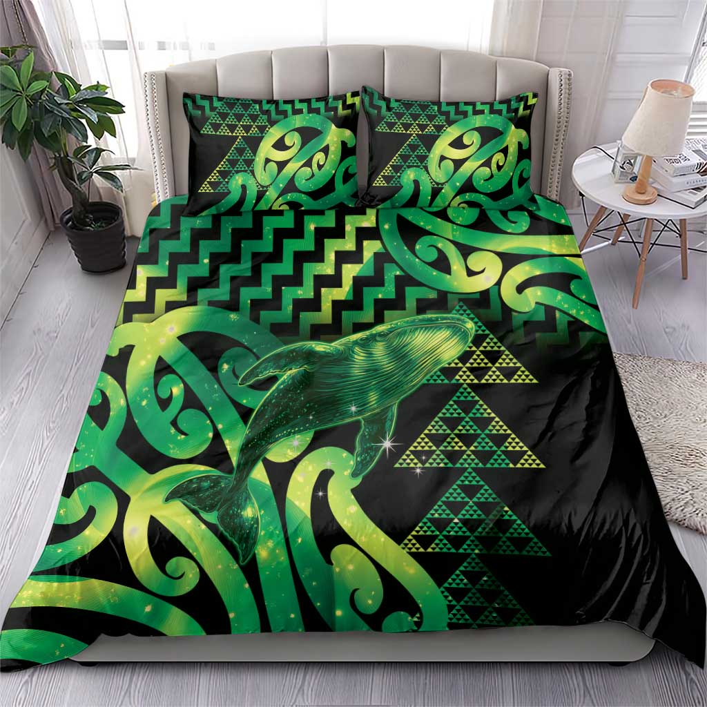 Humpback Whale Matariki New Zealand Bedding Set NZ Maori Paikea Poutama Luxury Green