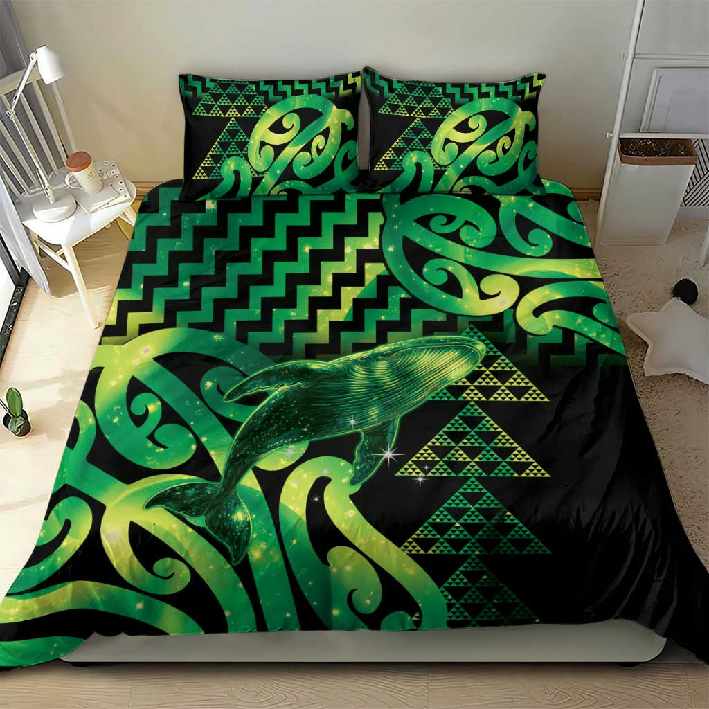 Humpback Whale Matariki New Zealand Bedding Set NZ Maori Paikea Poutama Luxury Green