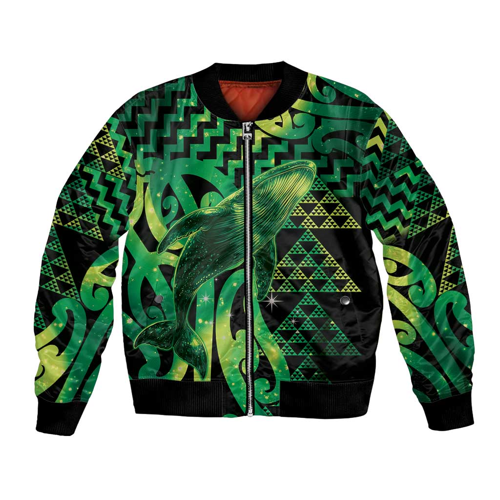 Humpback Whale Matariki New Zealand Bomber Jacket NZ Maori Paikea Poutama Luxury Green