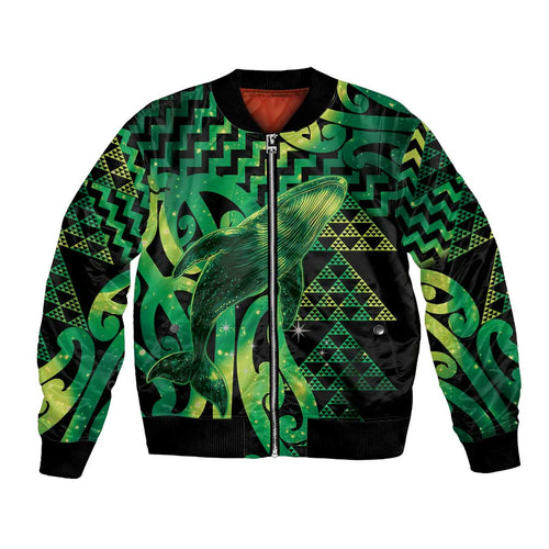 Humpback Whale Matariki New Zealand Bomber Jacket NZ Maori Paikea Poutama Luxury Green