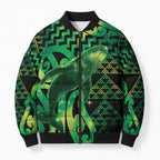 Humpback Whale Matariki New Zealand Bomber Puffer Jacket NZ Maori Paikea Poutama Luxury Green