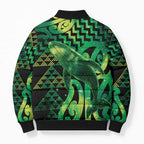 Humpback Whale Matariki New Zealand Bomber Puffer Jacket NZ Maori Paikea Poutama Luxury Green
