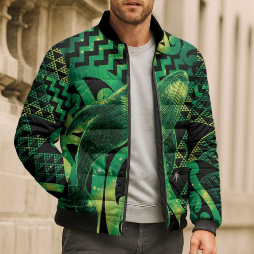 Humpback Whale Matariki New Zealand Bomber Puffer Jacket NZ Maori Paikea Poutama Luxury Green