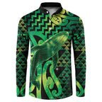 Humpback Whale Matariki New Zealand Button Sweatshirt NZ Maori Paikea Poutama Luxury Green
