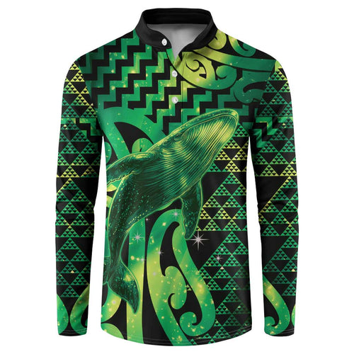 Humpback Whale Matariki New Zealand Button Sweatshirt NZ Maori Paikea Poutama Luxury Green