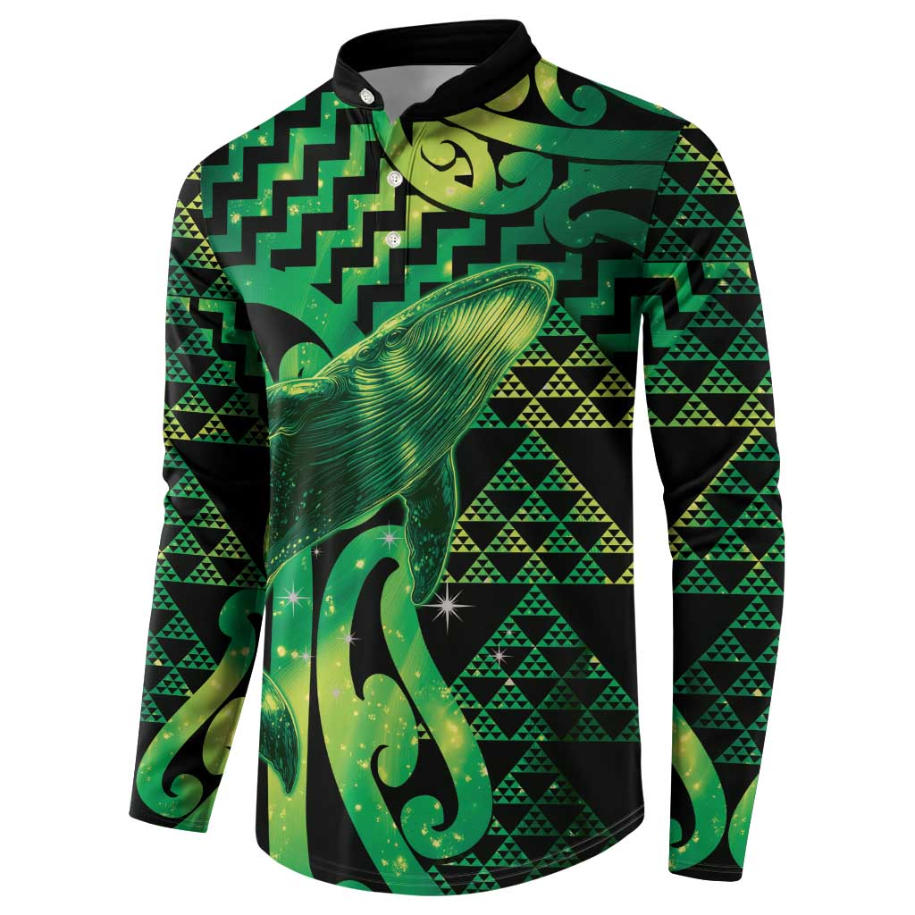 Humpback Whale Matariki New Zealand Button Sweatshirt NZ Maori Paikea Poutama Luxury Green