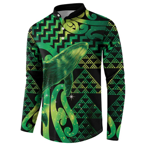 Humpback Whale Matariki New Zealand Button Sweatshirt NZ Maori Paikea Poutama Luxury Green
