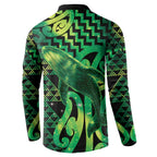 Humpback Whale Matariki New Zealand Button Sweatshirt NZ Maori Paikea Poutama Luxury Green