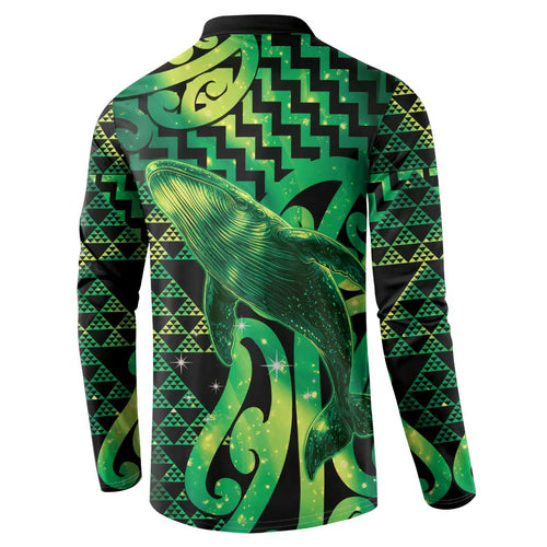 Humpback Whale Matariki New Zealand Button Sweatshirt NZ Maori Paikea Poutama Luxury Green