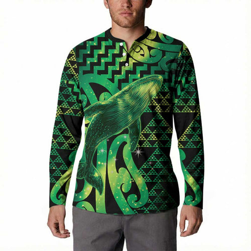 Humpback Whale Matariki New Zealand Button Sweatshirt NZ Maori Paikea Poutama Luxury Green