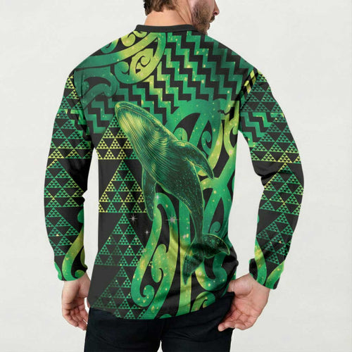 Humpback Whale Matariki New Zealand Button Sweatshirt NZ Maori Paikea Poutama Luxury Green