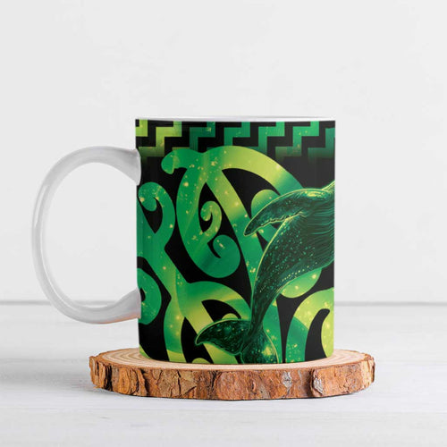 Humpback Whale Matariki New Zealand Ceramic Mug NZ Maori Paikea Poutama Luxury Green