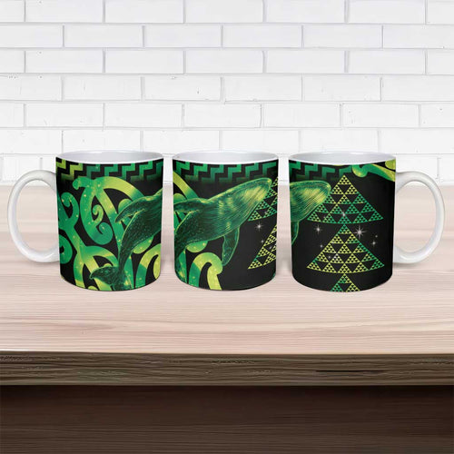 Humpback Whale Matariki New Zealand Ceramic Mug NZ Maori Paikea Poutama Luxury Green