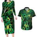 Humpback Whale Matariki New Zealand Couples Matching Long Sleeve Bodycon Dress and Hawaiian Shirt NZ Maori Paikea Poutama Luxury Green