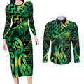 Humpback Whale Matariki New Zealand Couples Matching Long Sleeve Bodycon Dress and Long Sleeve Button Shirt NZ Maori Paikea Poutama Luxury Green