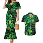 Humpback Whale Matariki New Zealand Couples Matching Mermaid Dress and Hawaiian Shirt NZ Maori Paikea Poutama Luxury Green