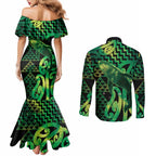 Humpback Whale Matariki New Zealand Couples Matching Mermaid Dress and Long Sleeve Button Shirt NZ Maori Paikea Poutama Luxury Green