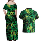 Humpback Whale Matariki New Zealand Couples Matching Off Shoulder Maxi Dress and Hawaiian Shirt NZ Maori Paikea Poutama Luxury Green