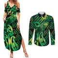 Humpback Whale Matariki New Zealand Couples Matching Summer Maxi Dress and Long Sleeve Button Shirt NZ Maori Paikea Poutama Luxury Green